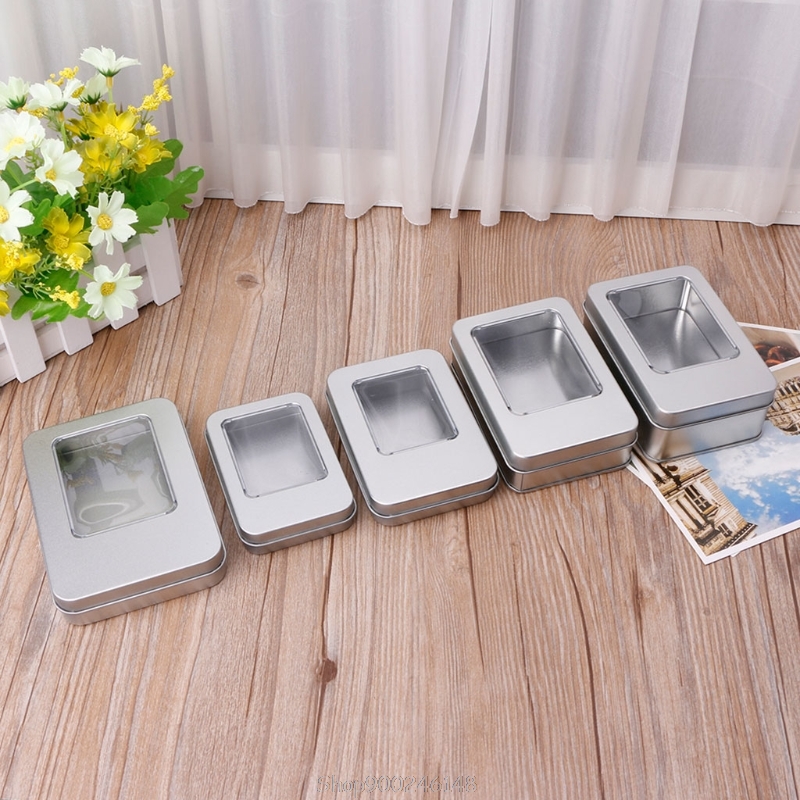 Tin Container Lid - Retangular lata prata caixa armazenamento caso